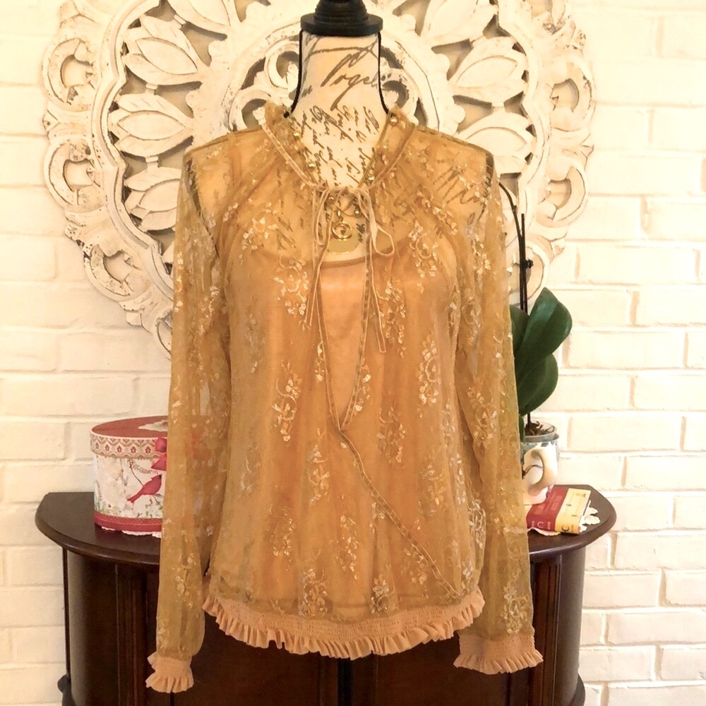 VINTAGE LADIES LACE TWO PIECE DRESSY BLOUSE by Lane Bryant